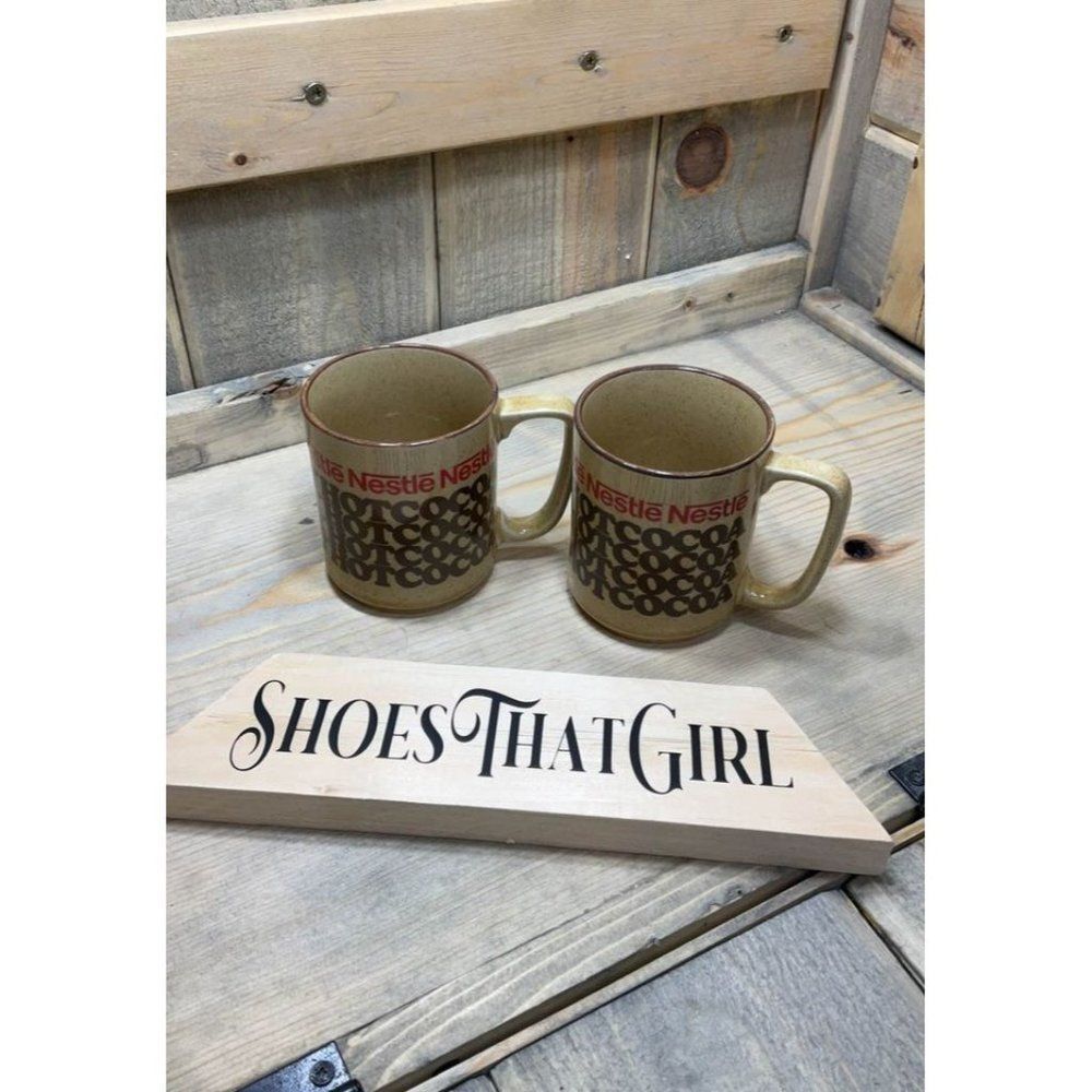 PAIR of (2x) Vintage Nestle Hot Cocoa Rich'N Creamy Stonewear Mug Brown Coffee R